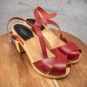 Swedish Hasbeens Kringlan Anthropologie Clog Sandals EU 36 US 6 Red EUC‼️